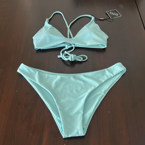ZAFUL Tie Back High Cut Bralette Bikini Swimsuit Mismatch Size Top S Bottom M - Picture 3 of 8